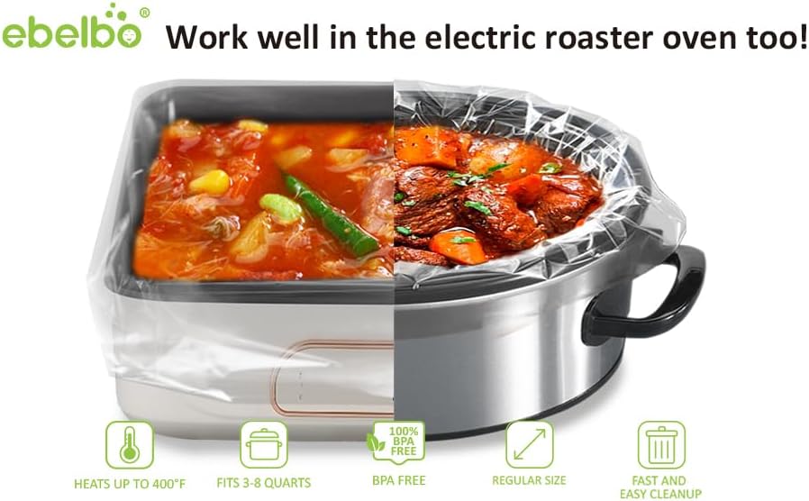 [6 For Free] 36 bags Ebelbo Nylon Pot liners, Slow Cooker Liners 13x21 Inch Large Size Disposable Roaster Cooking, Fit for 3-8QT Oval & Round Pot