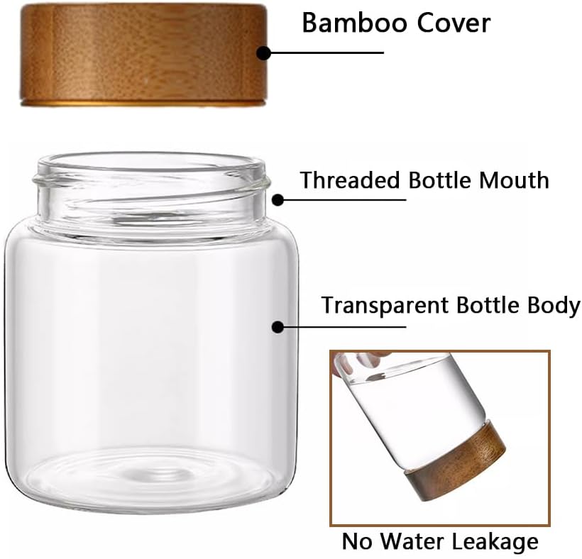 Oidium 4 oz Glass Jars with Bamboo Lids,4-Pack,Glass Spice Jars,Bulk Clear Round for Making Candles,Small Glass Jars For Flour,Sugar,Spices,Tea,Jams,Liquid.wide mouth Mini Jars (Clear 4Pack(4oz))