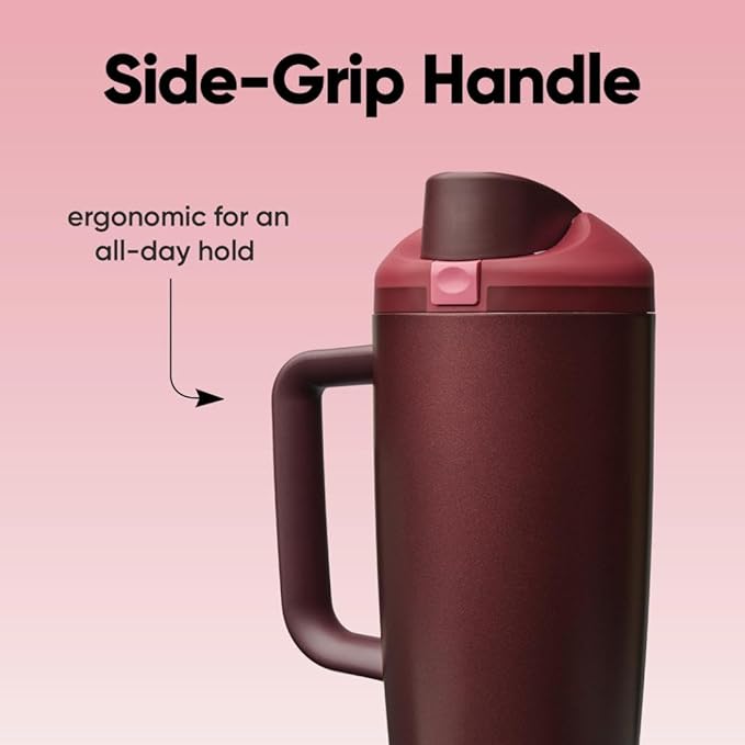 Owala FreeSip Tumbler Insulated Stainless Steel Water Bottle with Built-in Straw and Side Handle, For Travel, Work, School, and Sports, 40oz, BPA Free, Leak Proof, Black Cherry