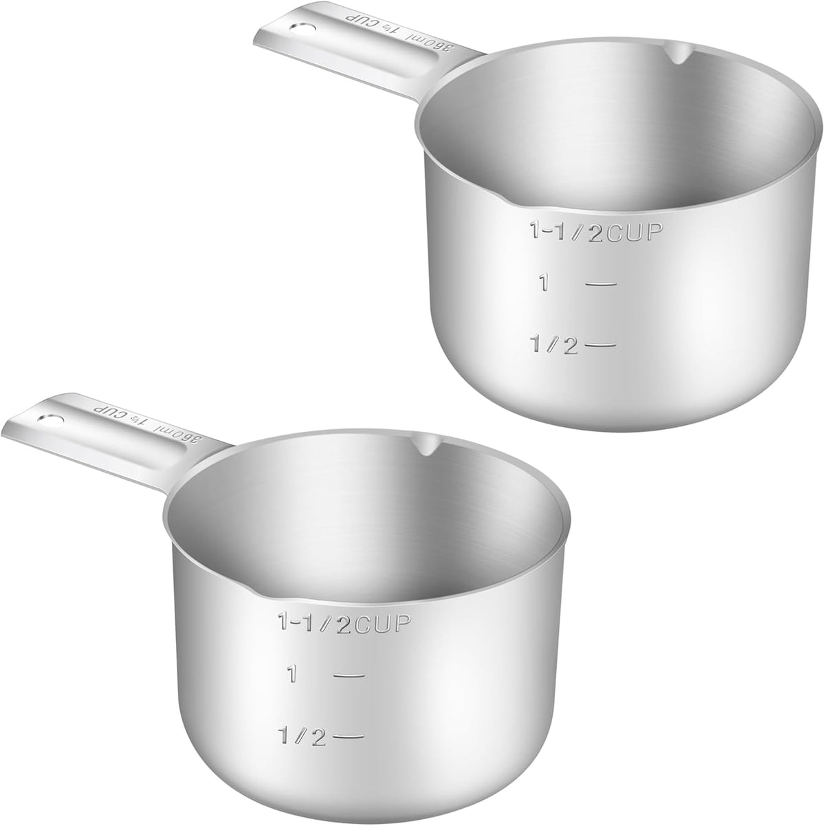 2PCS 1-1/2Cup (360ml, 12oz) Single Measuring Cup, Stainless Steel Measure Scoop, Metric and US Measurement, Dishwasher Safe