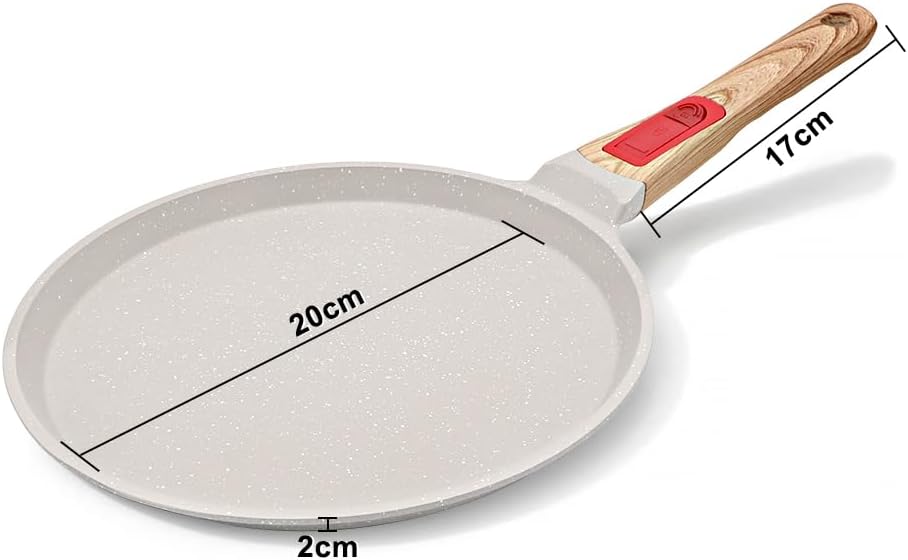 Non Stick Crepe Pan with Detachable Handle, 8 Inch Cast Aluminium Dosa Tawa Tortilla Pan, Pancake Pan Induction Compatible - White
