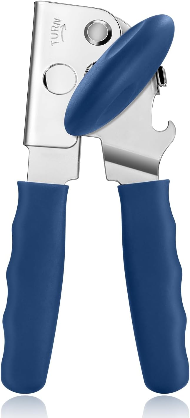 Can Opener Manual Heavy Duty, UHIYEE Hand Held Can Openers for Seniors with Comfort Grip Sharp Blade, Solid Steel Hand Manual Can Open with Magnet for Kitchen Camping, Blue