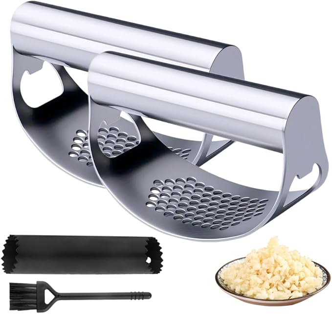 2025 Upgraded Garlic Press Stainless Steel, Garlic Press Rocker Professional Kitchen Gadgets Garlic Mincer Garlic Crusher, Heavy Duty Mincer Tool Garlic Chopper Garlic Presser Mincer (2Sets)