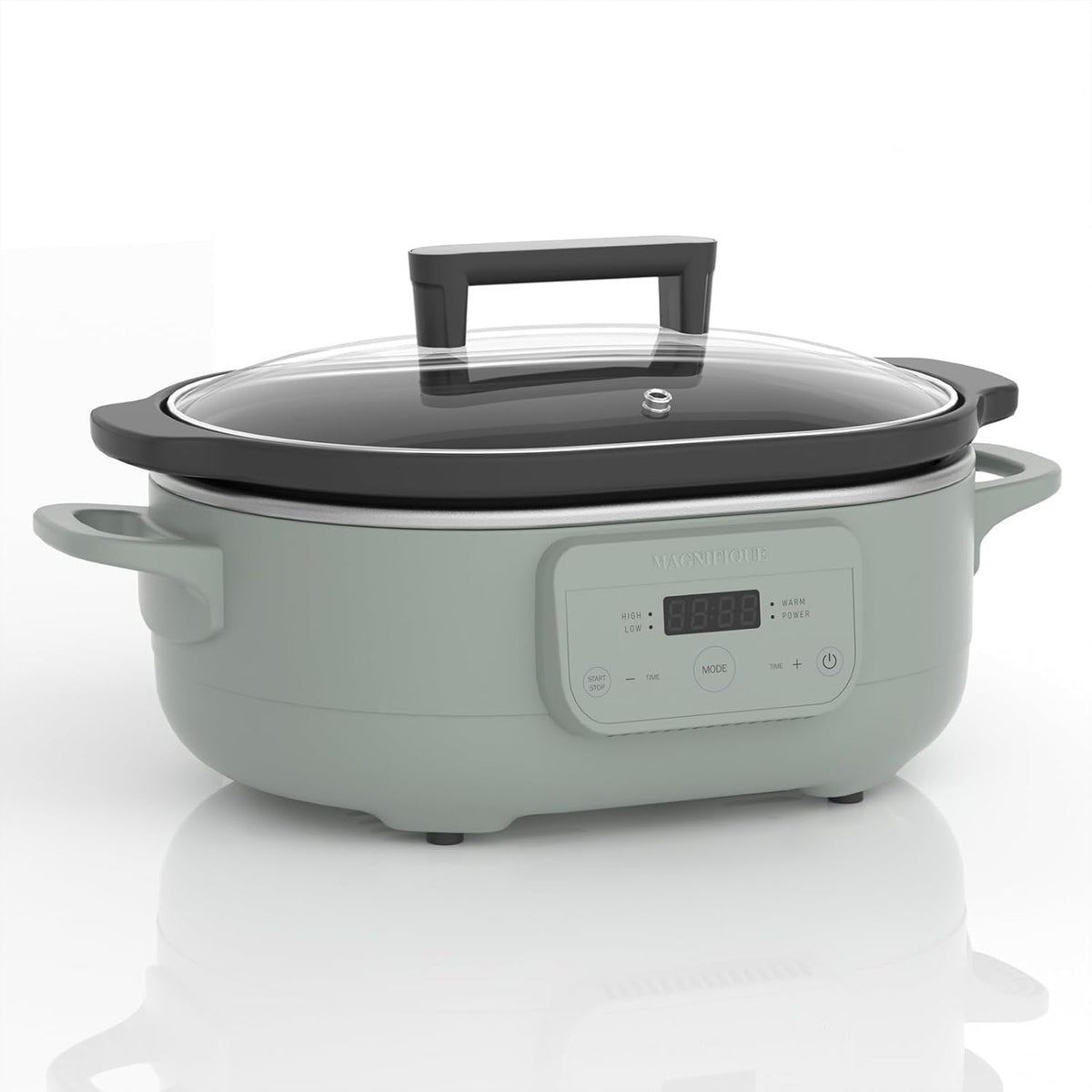 MAGNIFIQUE 6 Quart Programmable Slow Cooker Removable Healthy Nonstick Pot - Small Kitchen Appliance for Family Dinners - Serves 6+ People - Heat Settings: Keep Warm Olive