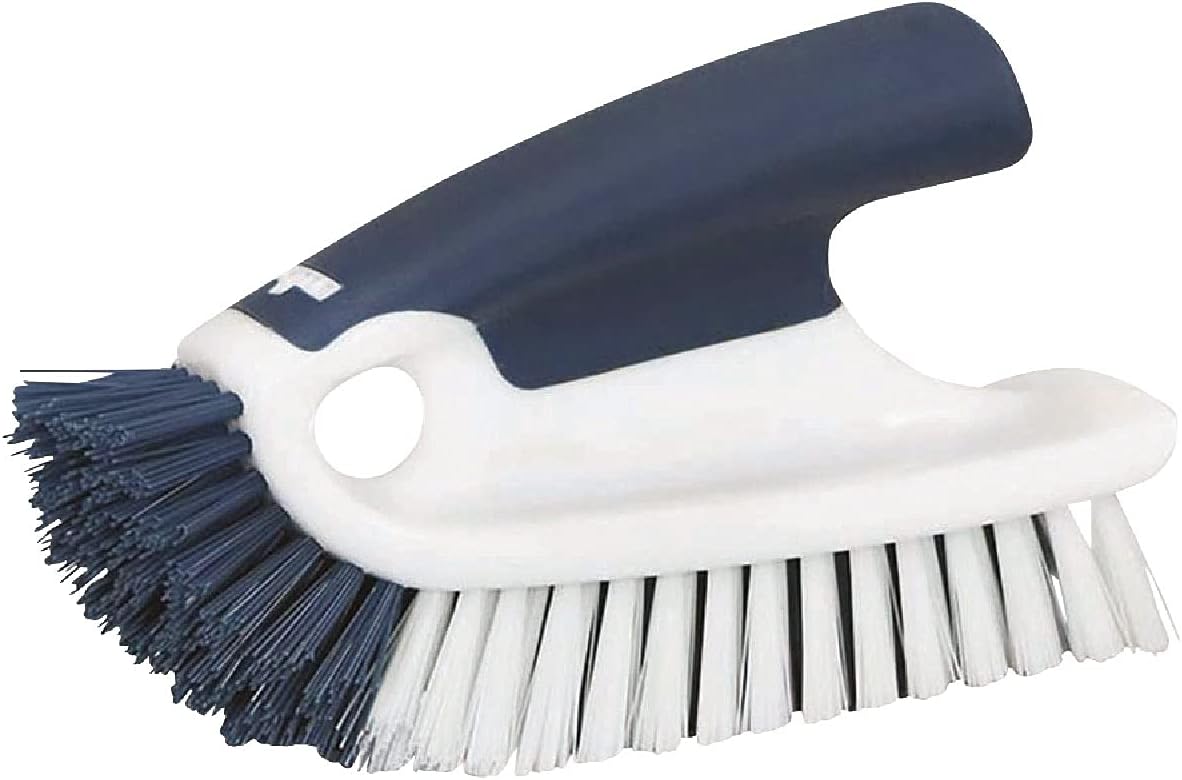 Unger Cookware and Bakeware Dish Scrubbing Brush with Scraper, Kitchen and Dish Washing Scrubber, Non-Slip Cleaning Supplies, Tackle Stuck-On Food in Baking Dishes, Dishwasher Safe