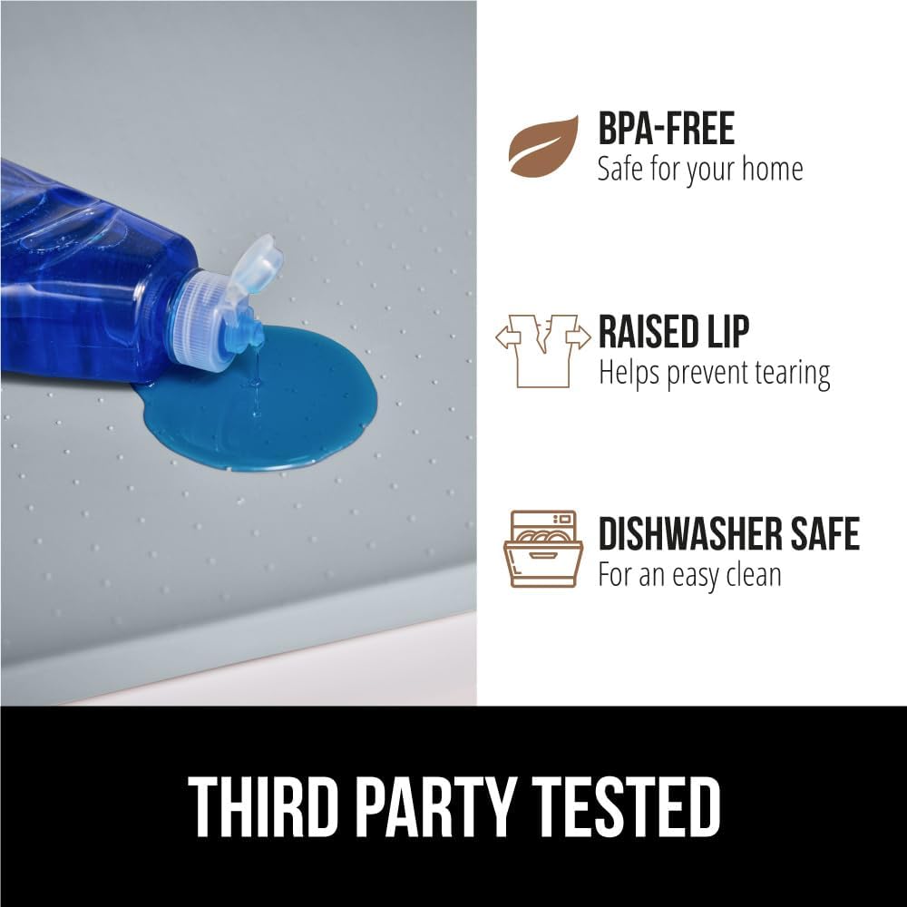GORILLA GRIP Waterproof Silicone Under Sink Mat with Raised Lip for Kitchen and Bathroom, 34 x 22 in, Cabinet Shelf Liner Stay in Place Mats Dishwasher Safe Drawer Liner, Organizer Tray, Light Grey