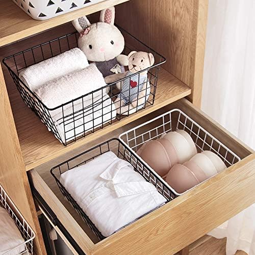 LeleCAT Wire Storage Baskets,Metal Wire Food Storage Organizer Bin Basket with Handles for Kitchen Cabinets, Pantry, Bathroom, Closets, Garage,Black 4 Pack