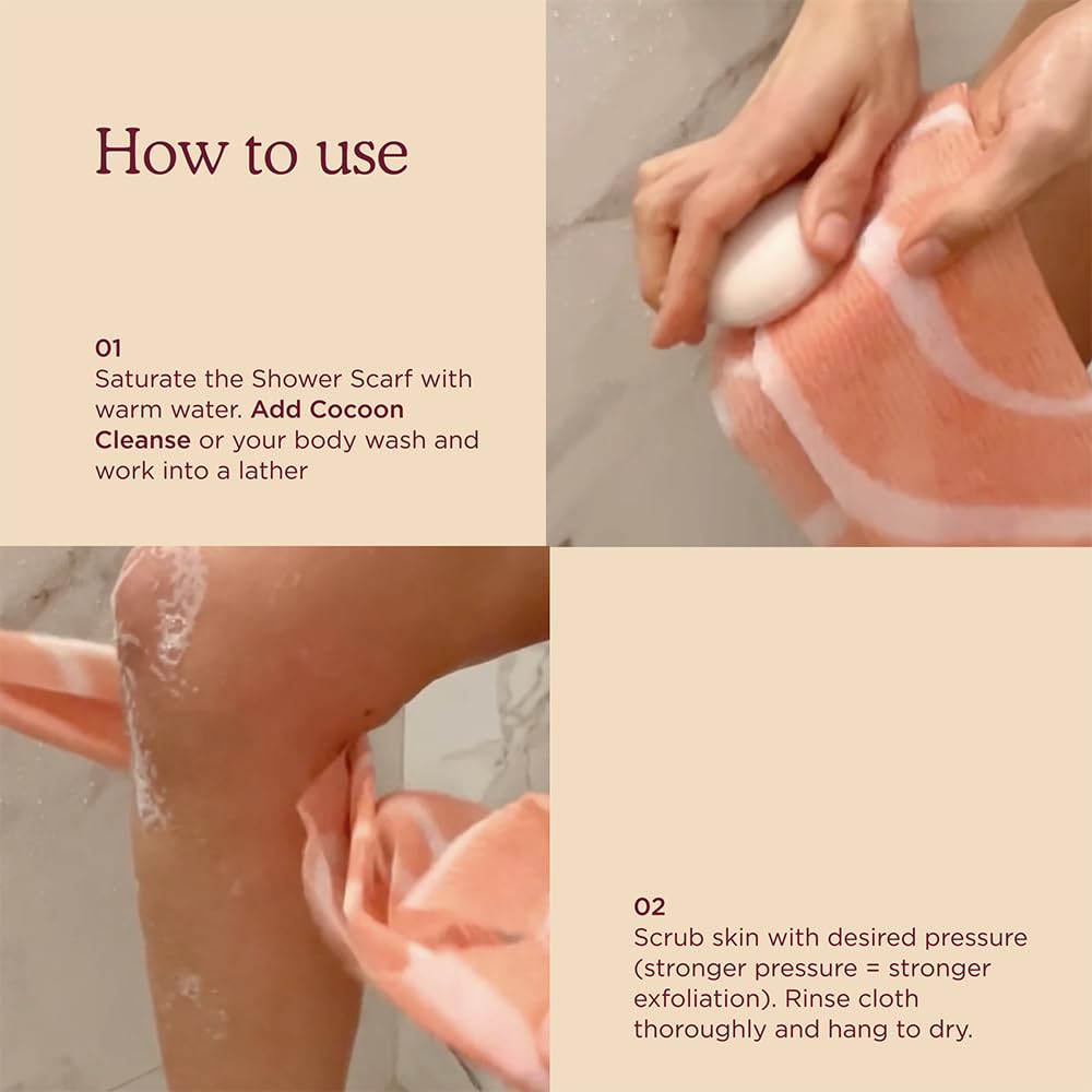 HANNI Extra-Long Shower Scarf, Japanese-Inspired Exfoliating Body Scrubber, Loofah-Like Wash Cloth for Dead Skin Removal