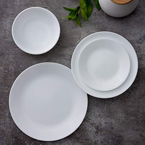 Corelle Vitrelle 8-Piece Dinner Plates Set Triple Layer Glass and Chip Resistant, Lightweight Round Plates, Winter Frost White
