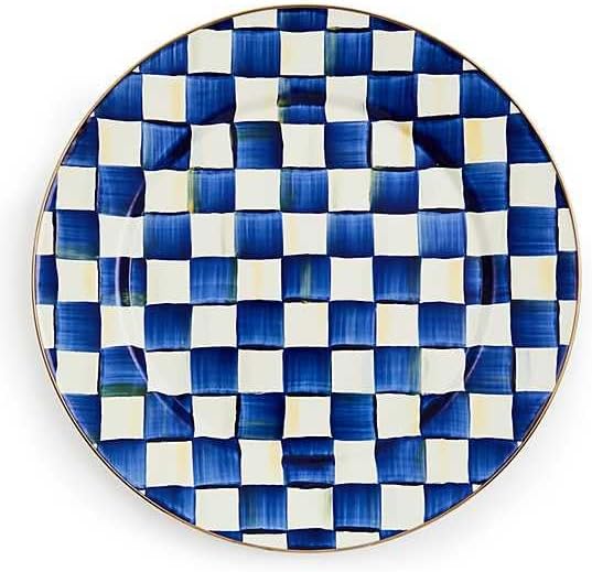 MACKENZIE-CHILDS Enamel Serving Platter, Decorative Serving Platter for Food, 16 Inches, Blue-and-White Royal Check