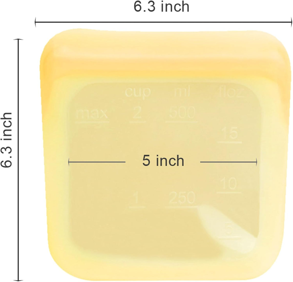 purifyou Set of 5 Reusable Silicone Storage Snack Bags 6oz / 16oz / 32oz / 64oz Self-Seal Food Storage Container for Fruits, Vegetables, Sandwiches, Dishwasher Safe & Leak-free (PastelYellow, 16oz)