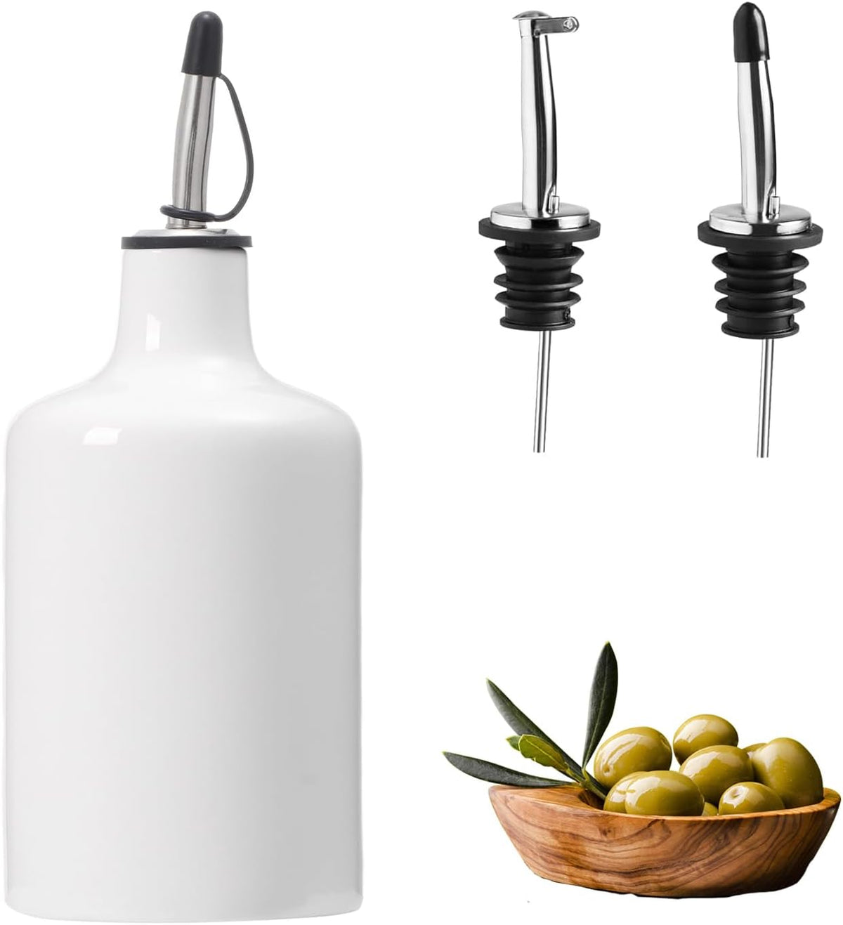 HOMCDALY Ceramic Olive Oil Dispenser Bottle, 16oz Oil Dispenser Bottle for Kitchen, Oil Container, Kitchen Oil Dispenser（White）