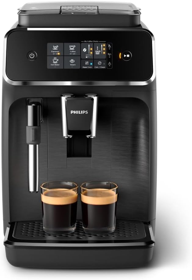 Philips 2200 Series Fully Automatic Espresso Machine, Classic Milk Frother, 2 Coffee Varieties, Intuitive Touch Display, 100% Ceramic Grinder, AquaClean Filter, Aroma Seal, Black (EP2220/14)