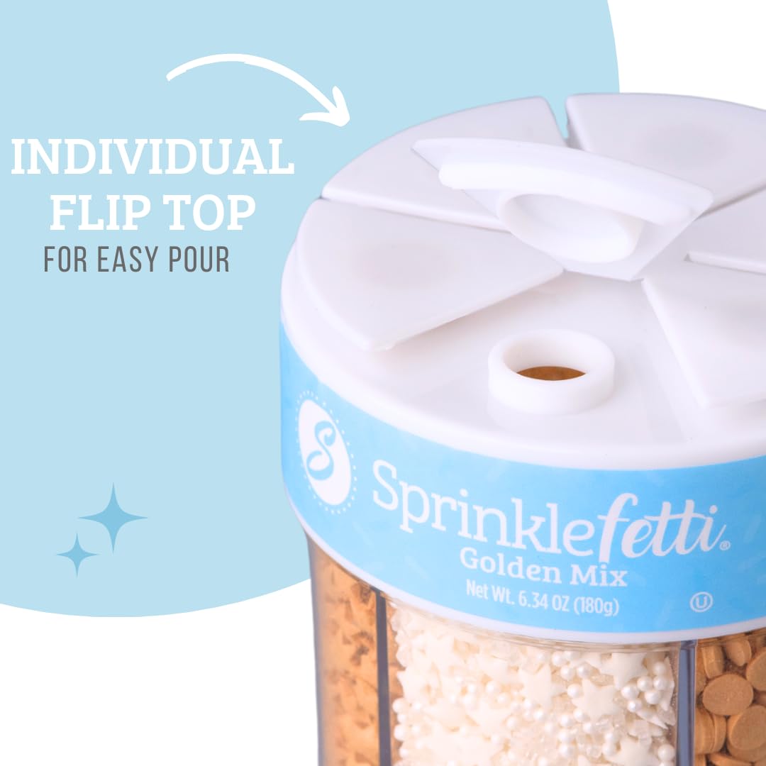 Sweets Indeed Sprinkles 6 Cell Edible Sprinkle Mix Jimmies Perfect for Cake Decorations Baking Ice Cream Cookies Cupcake Topper (Gold)