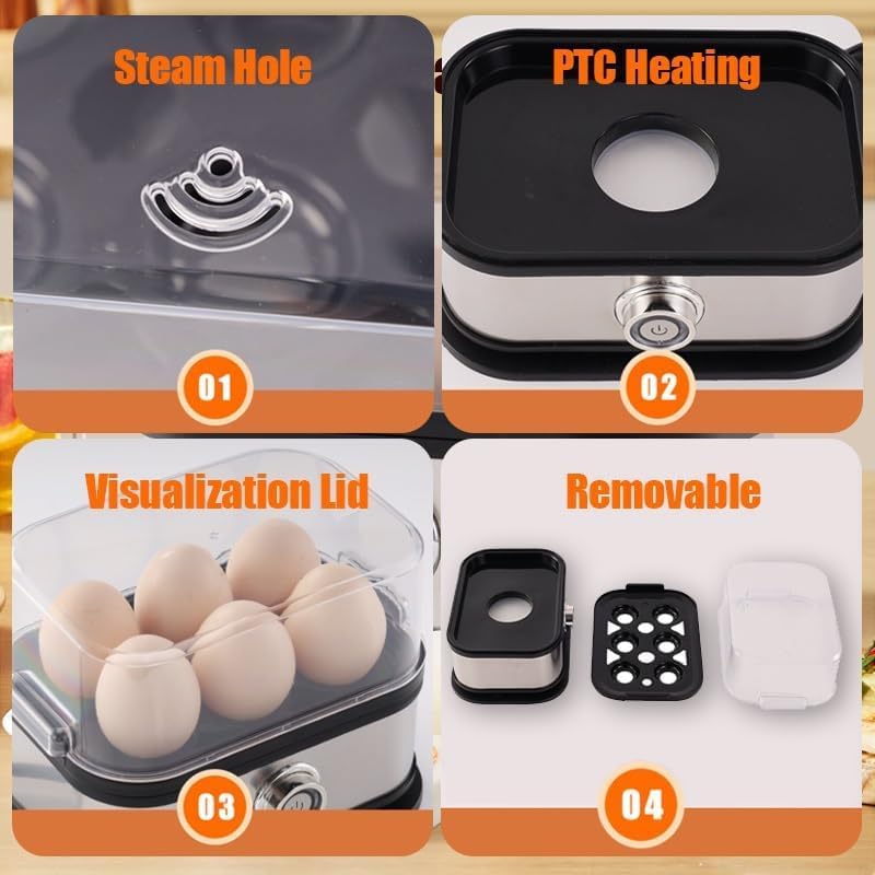 Sunny Side Master Egg Cooker, 2025 New Rapid Egg Cooker 6 Egg Capacity, Soft, Medium, Hard Boiled, Poacher, Stainless Steel Electric Eggs Cooker With Auto Shut-Off, BPA Free (1PCS)