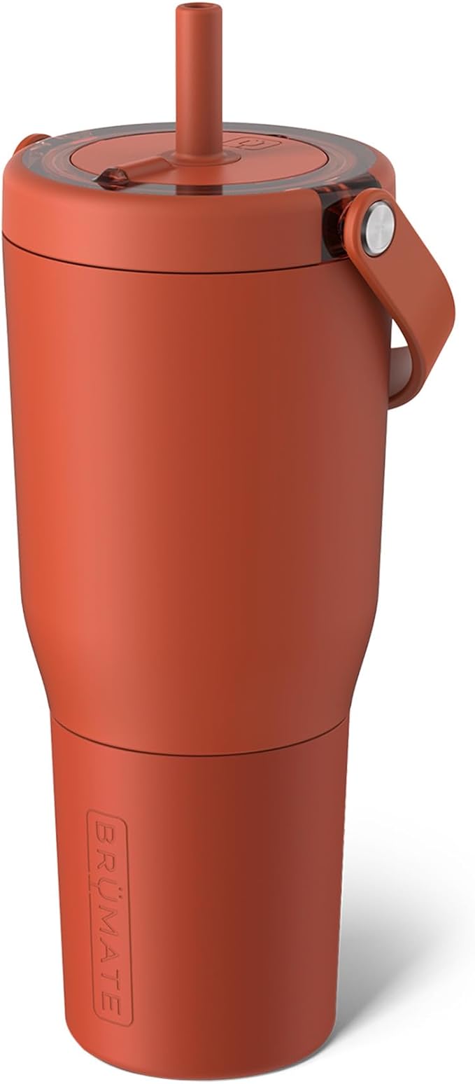 BrüMate Resa 35oz 100% Leakproof Travel Tumbler with Handle & Straw | Flexible SoftSip Straw | Silicone Sleeve for Durability | Stainless Steel | Cup Holder & Travel Friendly Water Bottle | (Cedar)
