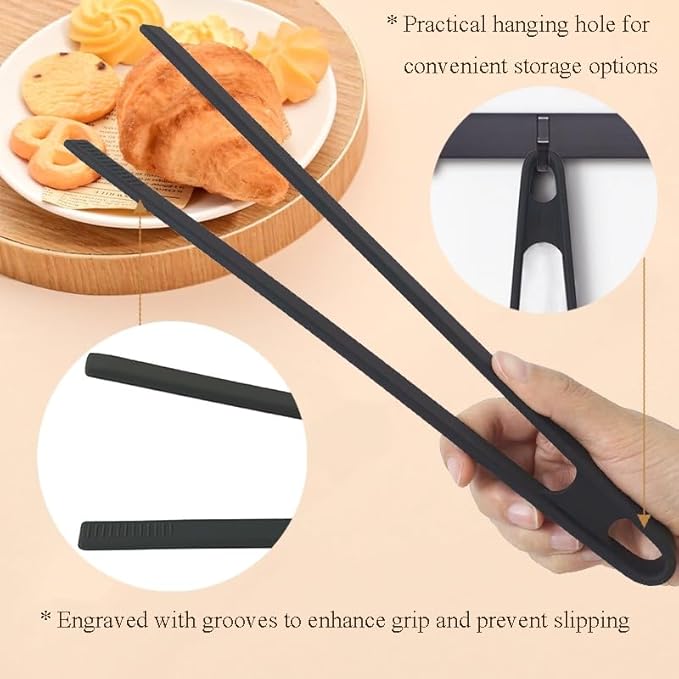 1Pcs Silicone Toaster Tong, 11.6 Inch Long Silicone Kitchen Tong for Toaster Cooking Utensil Bread Waffle Tong Food Tweezer Black Toast Tong for Cooking Serving Bacon Salad Fruit Food, SATONBEYI