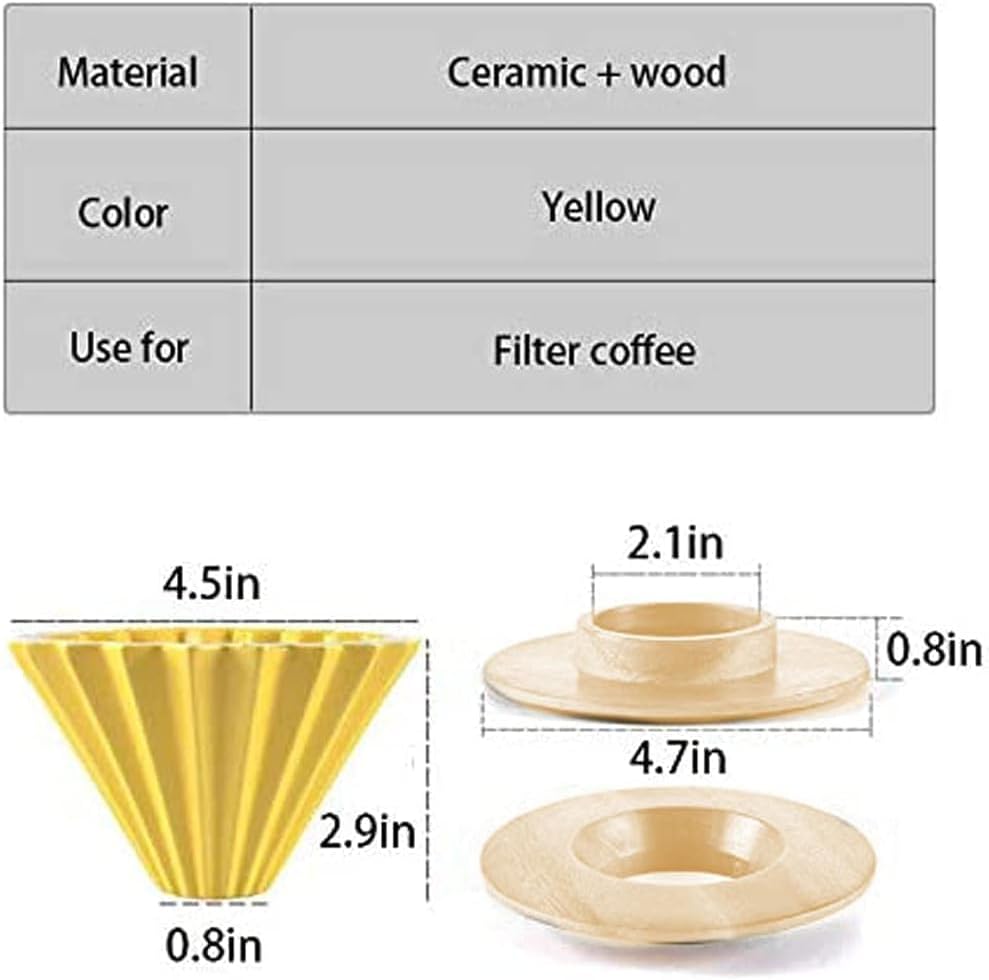 Ceramic Coffee Dripper Pour Over Coffee Maker with Wood Stand Elegant Flower Shape V60 Filter (white)