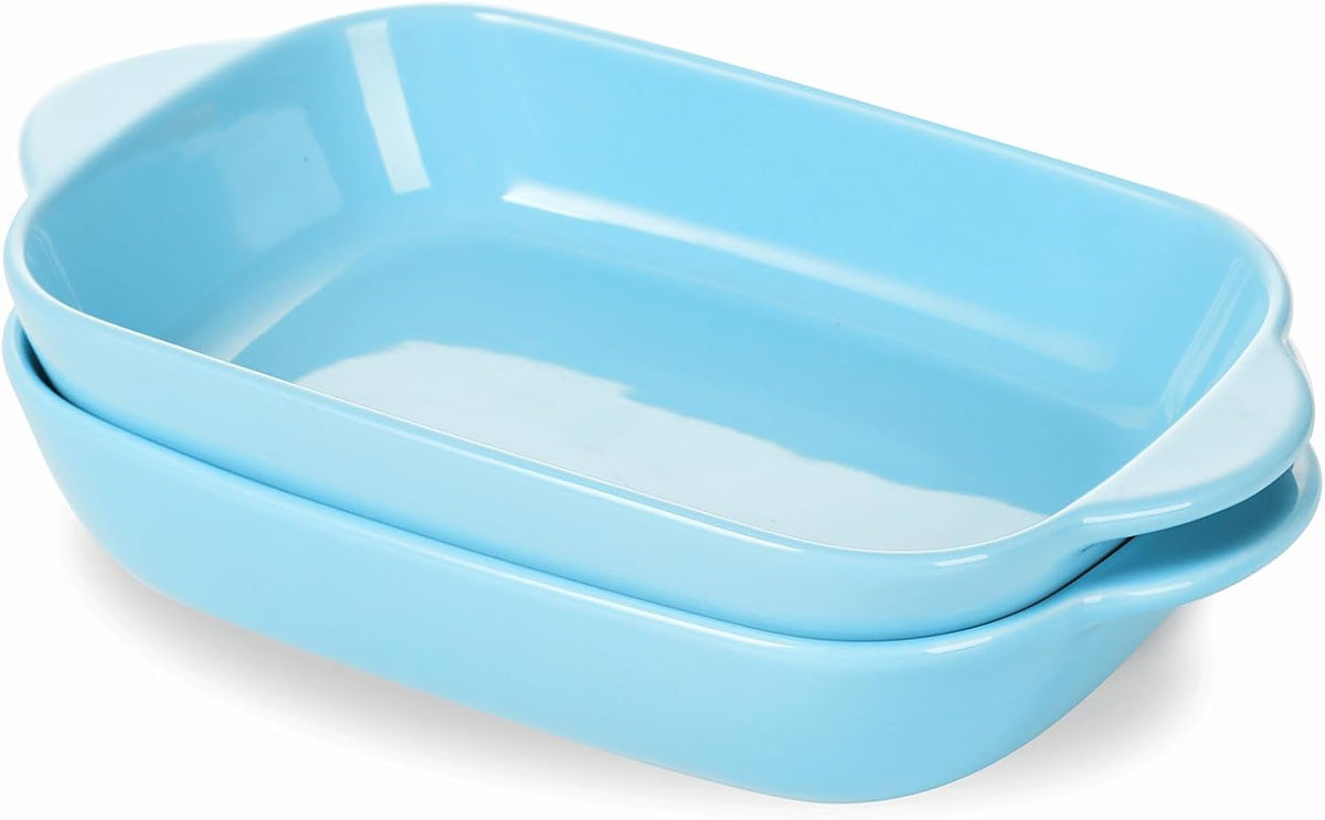 LEETOYI Ceramic Small Baking Dish, Porcelain 2-Piece Rectangular Bakeware with Double Handle, Baking Pans for Cooking and Cake Dinner 7.5"×5 (Turquoise)
