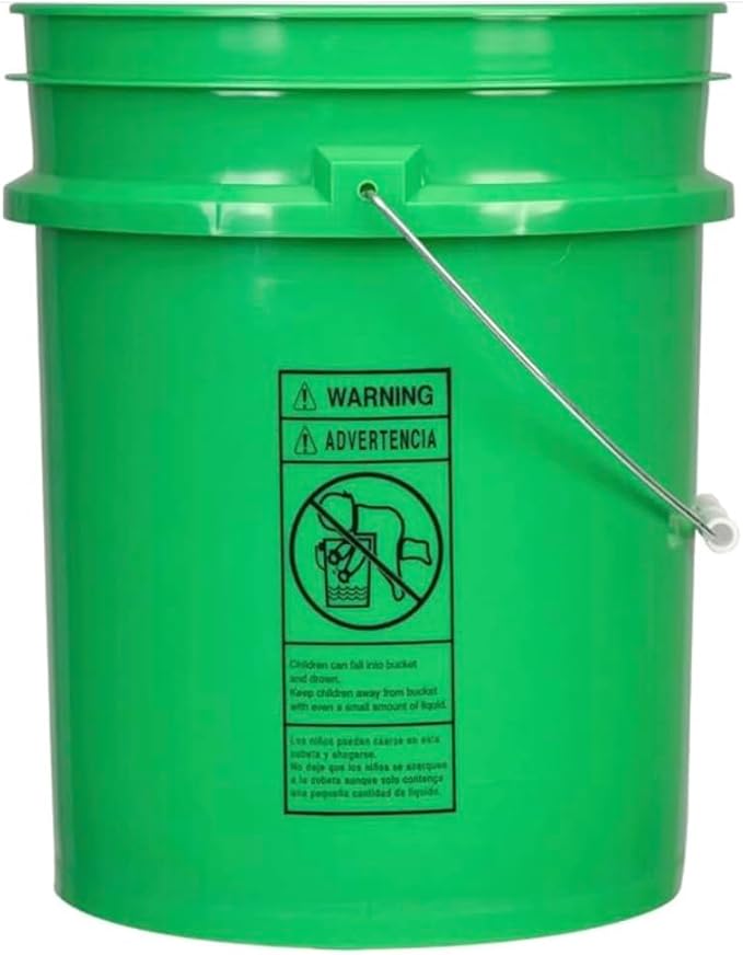 House Naturals 5 Gallon Premium HPDE Plastic Bucket - Made in USA Food Grade Storage Container, BPA Free All Purpose Pail (4, Green)