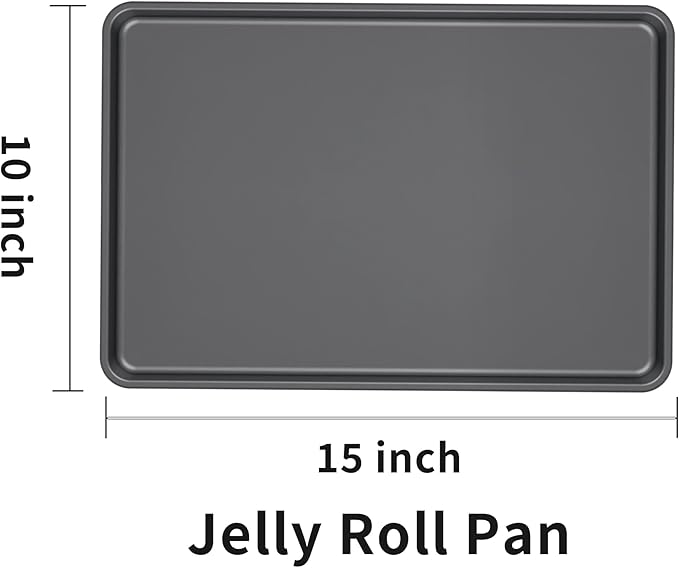 LISI 15" x 10" Jelly Roll Pans (2 Pack), Nonstick Carbon Steel Baking Sheets for Cookies, Pastries, Brownies & Roasting, Heavy-Duty Bakeware Set