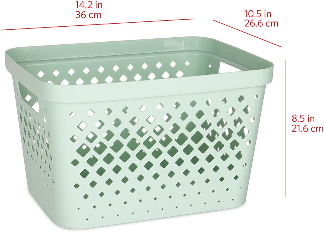 Glad Plastic Storage Basket Set, Value Pack of 6 | Open Storage Bins for Shelves, Bathroom, Pantry, Closet | Nesting Organizer Boxes with Handles, 4 Gallon, Sage