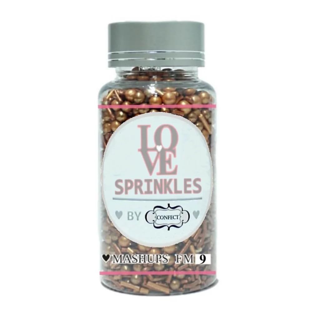 Confect Fusion Rose Gold Metallic Sprinkles Mix - Edible Cake Decorating Pearls, Rods & Sugar Crystals for Cupcakes, Cookies & Cakes | Vegan, Gluten-Free, Nut-Free, Soy-Free, Dairy-Free, Palm Oil-Free- 4.2 Oz