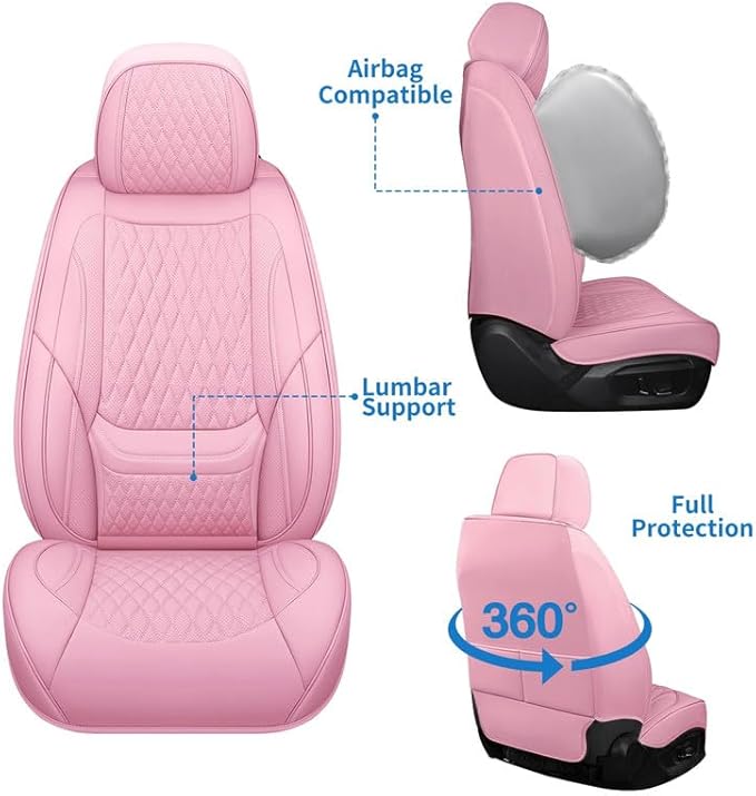 Front Seat Car Seat Covers Custom Fit for Chevrolet/Chevy Malibu 2000-2026 - Premium Faux Leather with Lumbar Support | Breathable, Waterproof, Anti-Slip, Durable (Pink,Front Seat)