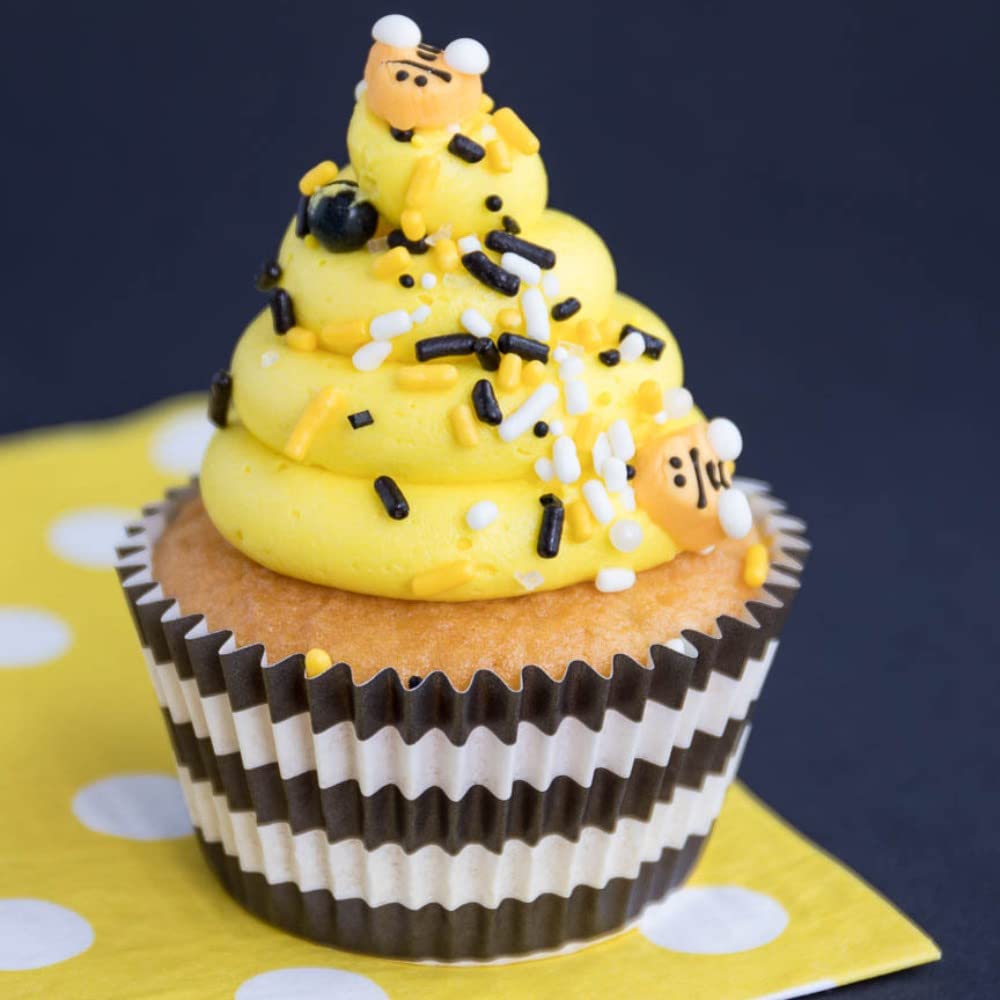 Bumble Bee Sprinkles for Cake Decorating and Baking Cookies, Cupcakes - Edible Batman Sprinkles and Bee Cake Decorations in Yellow Black White Jimmies, Nonpareils, Sugar Crystal, and Pearl Sprinkles