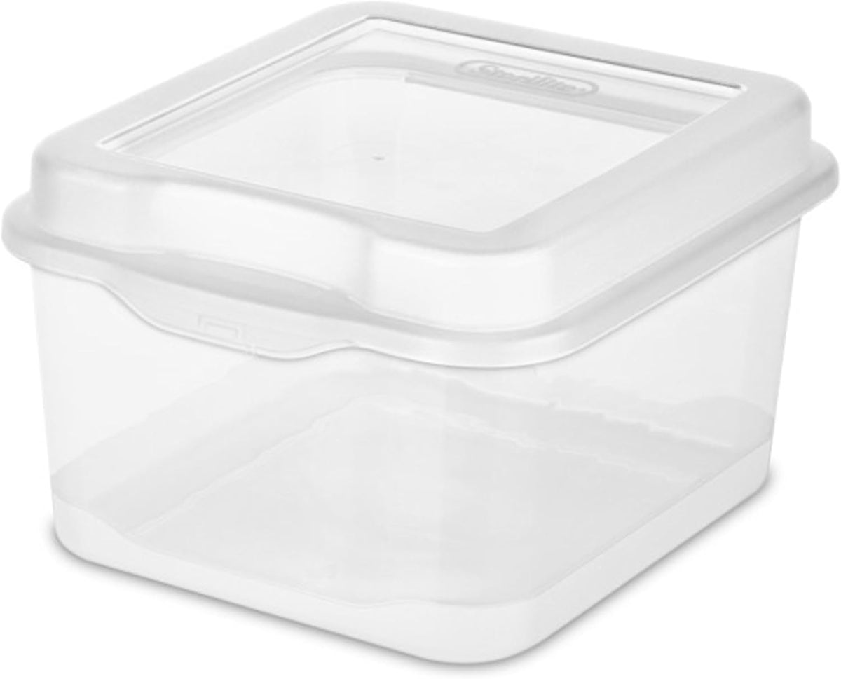 Sterilite FlipTop, Stackable Small Storage Bin with Hinging Lid, Plastic Container to Organize Desk at Home, Office, Clear, 24-Pack