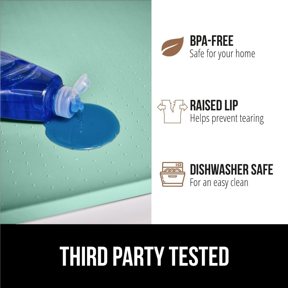 GORILLA GRIP Waterproof Silicone Under Sink Mat with Raised Lip for Kitchen and Bathroom, 34 x 22 in, Cabinet Shelf Liner Stay in Place Mats Dishwasher Safe Drawer Liner, Organizer Tray, Mint