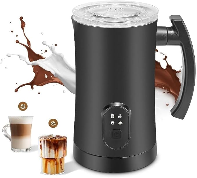 Automatic Milk Frother 4-in-1 Electric Milk Steam Machine 350ml Hot and Cold Mousse Chocolate Maker Latte Coffee Cappuccino Macchiato Automatic Heating Machine (Black)