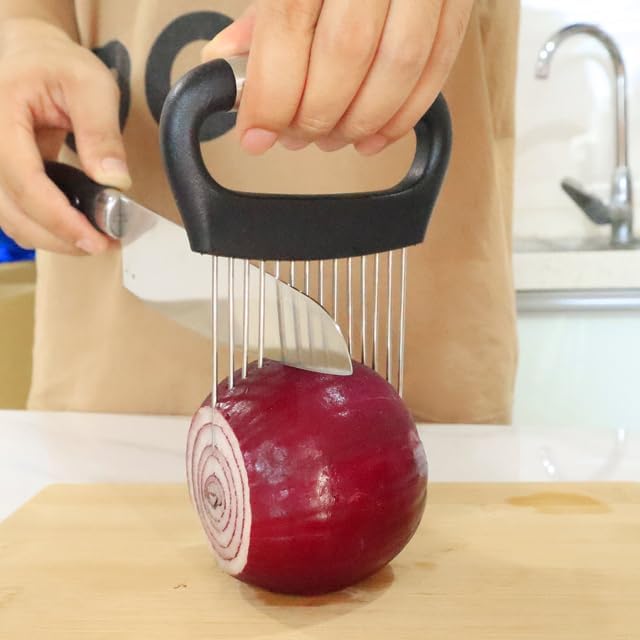 Onion Holder for Slicing,Tomato Slicer for Home Use Tool,Stainless Steel Onion Slicer Holder Chopper,Food Slicer Assistant Tool, Guide for Onion