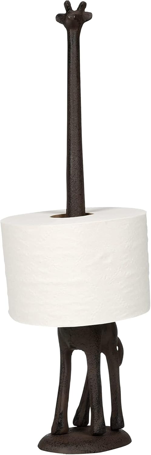 WallCharmers Rustic Paper Towel Holder, Metal Toilet or Kitchen Paper Holder for Floor or Countertop, Rustic Giraffe