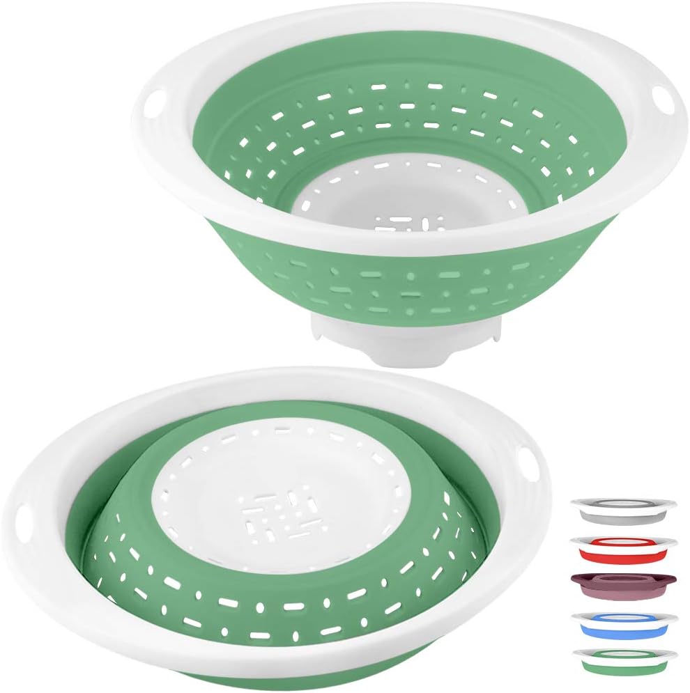QiMH Collapsible Colander and Strainer, 5 Quart(1.25 gal) BPA Free & Dishwasher-safe Silicone Foldable Strainer, Heavey Duty Kitchen Drainer Basket for Pasta, Veggies and Fruits