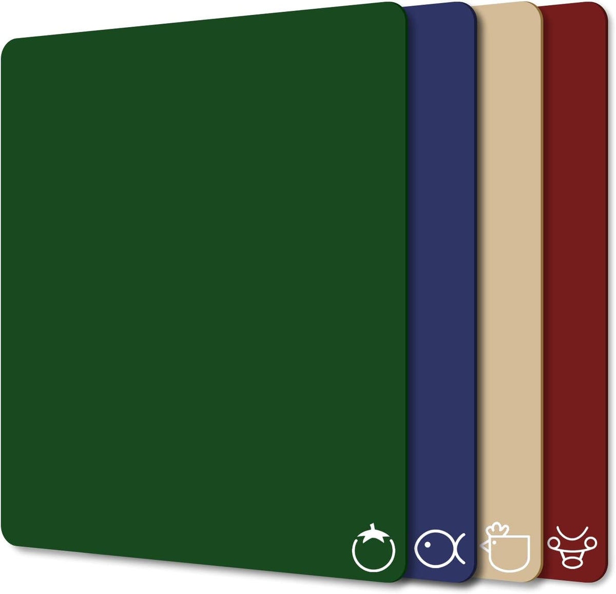 WK Plastic Flexible Cutting Boards for Kitchen Set of 4, Colored Cutting Board Mats with Food Icons, Non-Slip Cutting Mats, BPA Free, Dishwasher Safe