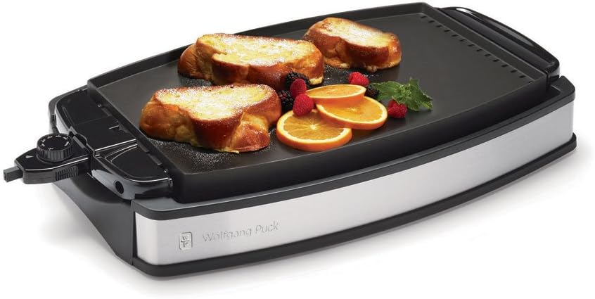 Wolfgang Puck XL Reversible Grill Griddle, Oversized Removable Cooking Plate, Nonstick Coating, Dishwasher Safe, Heats Up to 400ºF, Stay Cool Handles