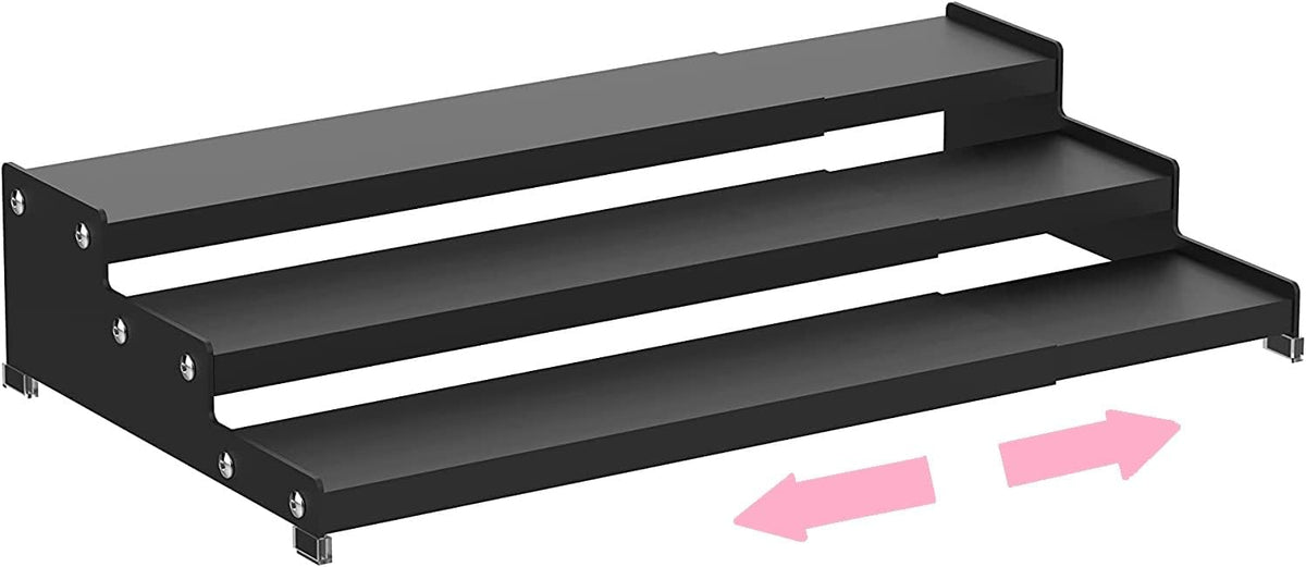 Expandable Spice Rack Storage organizer with 3-Tier step shelf for cabinet,seasoning racks organizion.Great for Kitchen countertop shelves,Pantry and more (1pack/Black)