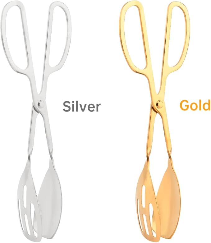2 Pack Serving Tongs, Buffet Tongs for Kitchen Cooking, 10 Inch Stainless Steel Food Serving Tongs Bread Tongs with Scissor Handles for Salad, Cooking, Catering, Buffet(Silver)