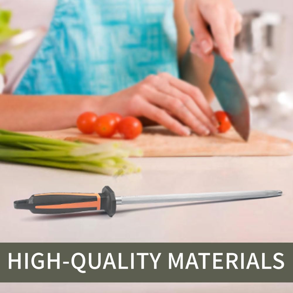 Selected High-Carbon Steel Honing Rod - Honing Steel Made of Hardened with Classic Simplicity Handle Sharpening Steel for Knife Sharpeners for Kitchen Knives (8IN)
