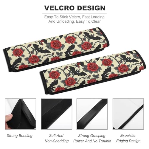 Breathable Seat Belt Shoulder Pad for Adults and Children, Stroller Pushchair High Chair, 2 Pack Halloween Goth Gothic Rose Bat Floral Neck Strap Covers Easy Install (No Tool) - color: Pattern 769