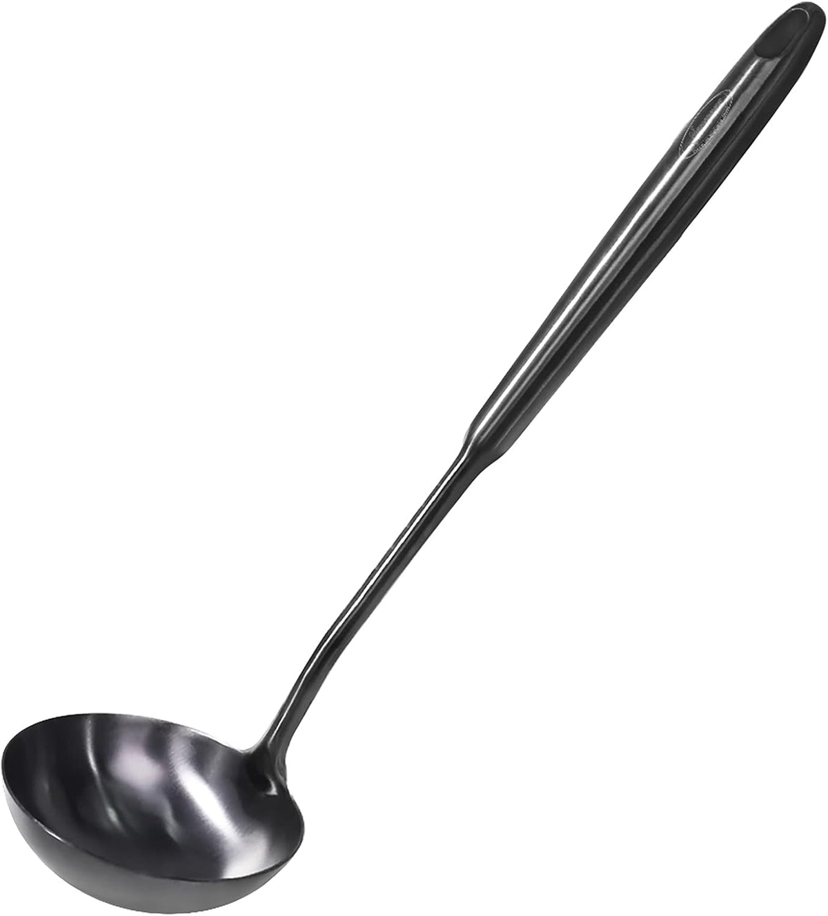 Newness Soup Ladle, [Rustproof, Heat Resistance, Integral Forming] Durable 304 Stainless Steel Soup Spoon with Vacuum Ergonomic Round Handle, Cooking Spoon for Kitchen, 13.7 Inches, Black