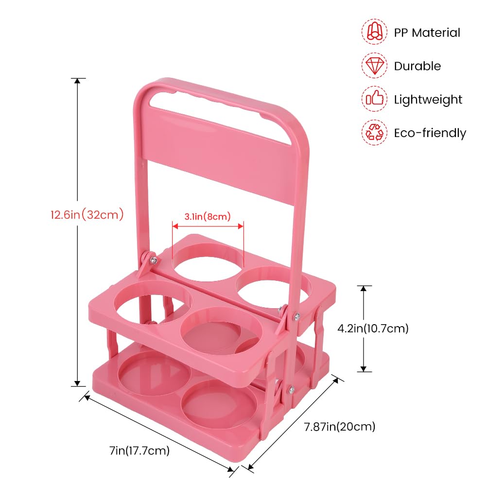 Bodaon 4 Cup Drink Carrier with Handle, Plastic Cup Carriers for Drinks, Drink Holder for Car, GrubHub/Eats Doordash Accessories, Portable Foldable Reusable Mobile, Use for Food Delivery Bag, Pink