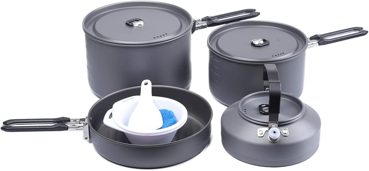 Fire-Maple Feast 4 Piece Camping Cookware Cookware Cookware Kit Outdoor Cookware Set with Pots, Kettle, Saucepans and Spatula for Hiking Fishing Picnic
