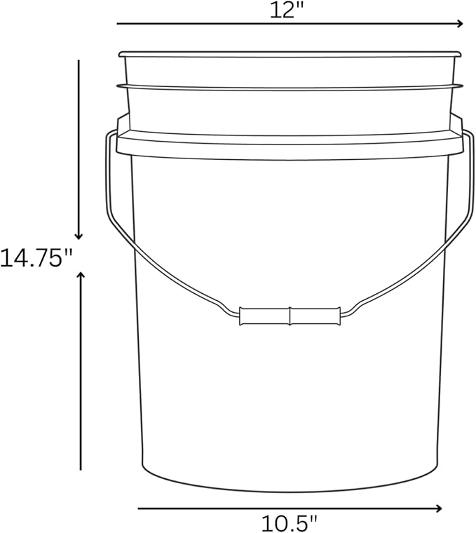 House Naturals 5 Gallon Premium HPDE Plastic Bucket - Made in USA Food Grade Storage Container, BPA Free All Purpose Pail (2, White)
