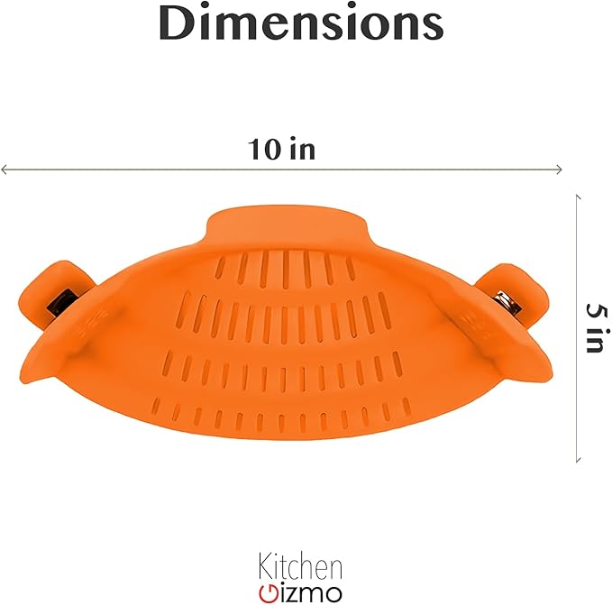 Kitchen Gizmo Snap N Strain Clip On Strainer for Pots and Pans - Adjustable Silicone Colander for Kitchen - Compact Clip-On Food Strainer for Draining Pasta and Vegetables - Orange