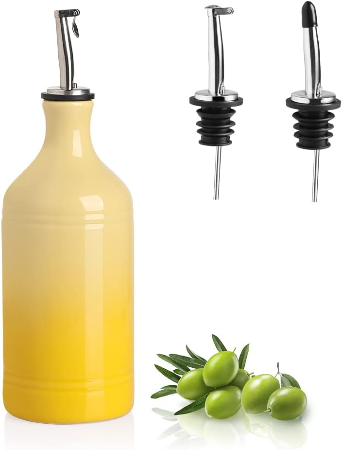 Sweejar Ceramic Olive Oil Dispenser Bottle, Opaque Oil Cruet Protects Oil to Reduce Oxidation, Suitable for Oil, Vinegar, Coffee Syrups & Other Liquids, Pack of 1, 15.5 Fl Oz (Gradient Yellow)