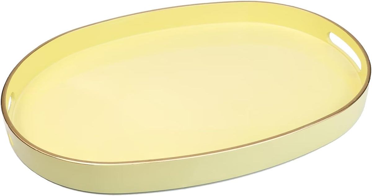 Spsyrine Yellow Plastic Serving Tray for Ottoman, Coffee Table, Oval Decorative Tray for Entertaining, Outdoor, Living Room, Home Decor