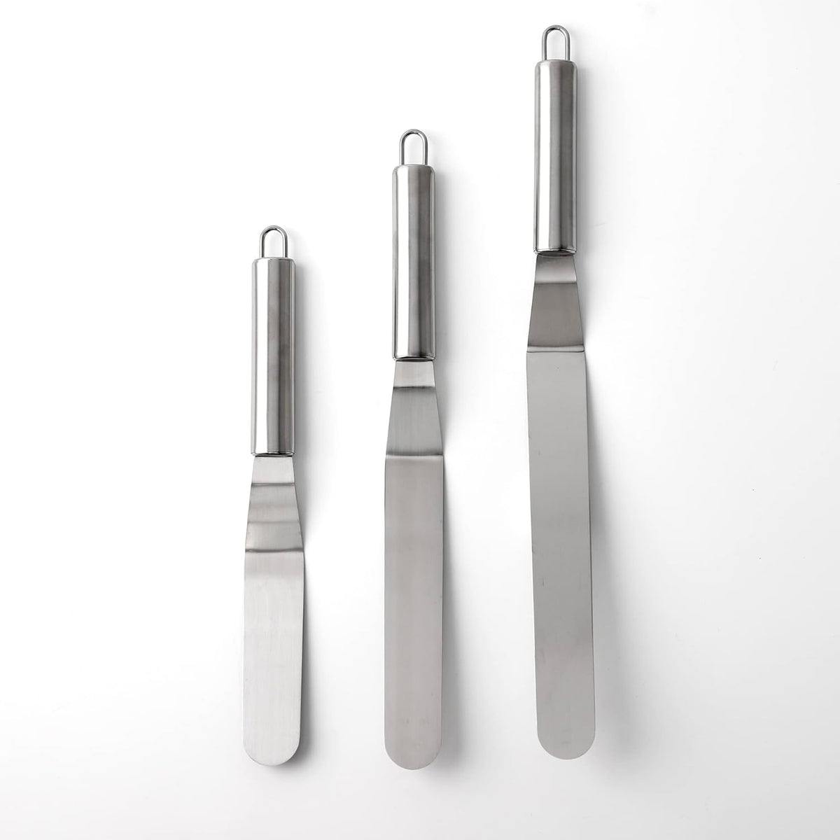 Cake Spatula Set – 6", 8", 10" Stainless Steel Offset & Straight Icing Spatulas for Cake Decorating and Frosting (Curved)
