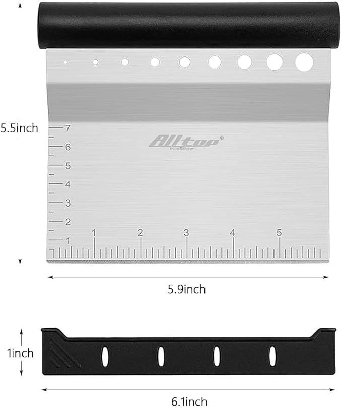 ALLTOP Bench Scraper & Chopper with Herb Stripper,Stainless Steel Multipurpose Kitchen Baking Tool for Bread Dough Pastry Cake -Leaf Remover with Plastic Handle &Upgraded Protective Cover